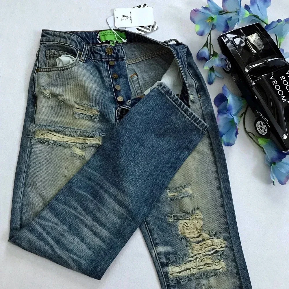 Free People Sandrine Rose NWT Medium Wash Distressed Jeans Women Various